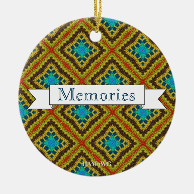 HAMbyWG - Olive, Rust & Blue Macrame Ceramic Tree Decoration (Front)