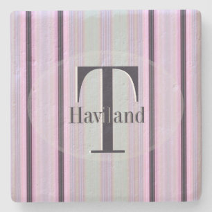 HAMbyWG Pink & Brown Stripe Stone Coaster