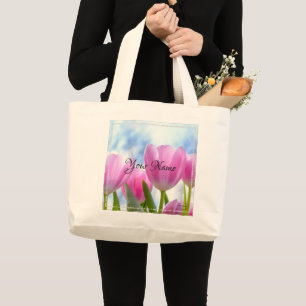 HAMbyWG - Pink Tulips Large Tote Bag