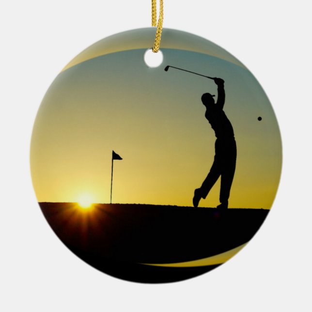 HAMbyWG  - Sunset - Golfer Ceramic Tree Decoration (Front)