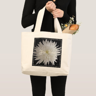 HAMbyWG - White Dahlia Black Backdrop Large Tote Bag