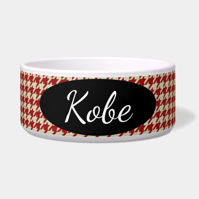 HAMbyWhiteGlove - Dog food Bowl - Red Houndstooth (Front)