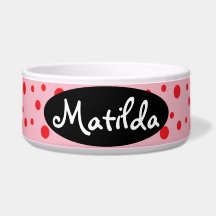 HAMbyWhiteGlove - Dog Food Bowl - Red Polka Dots