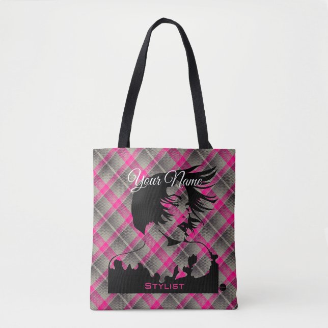 HAMbyWhiteGlove Hairdresser Theme with Pink Plaid Tote Bag (Front)