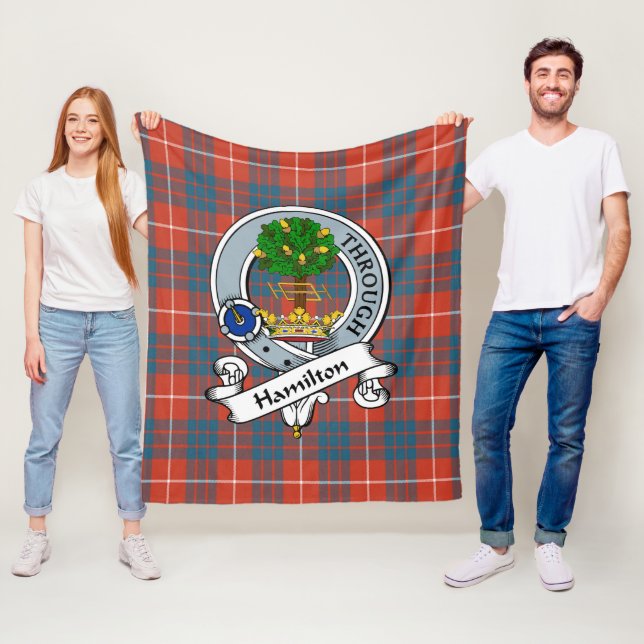 Hamilton Ancient Clan Badge Tartan Plaid Fleece Blanket (In Situ)