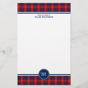 Hamilton Clan Red and Blue Tartan Monogram Stationery