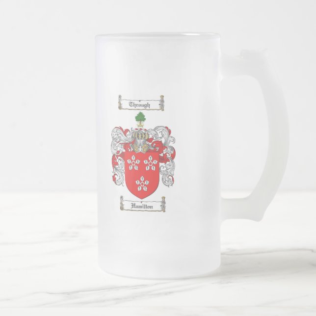 HAMILTON FAMILY CREST -  HAMILTON COAT OF ARMS FROSTED GLASS BEER MUG (Right)
