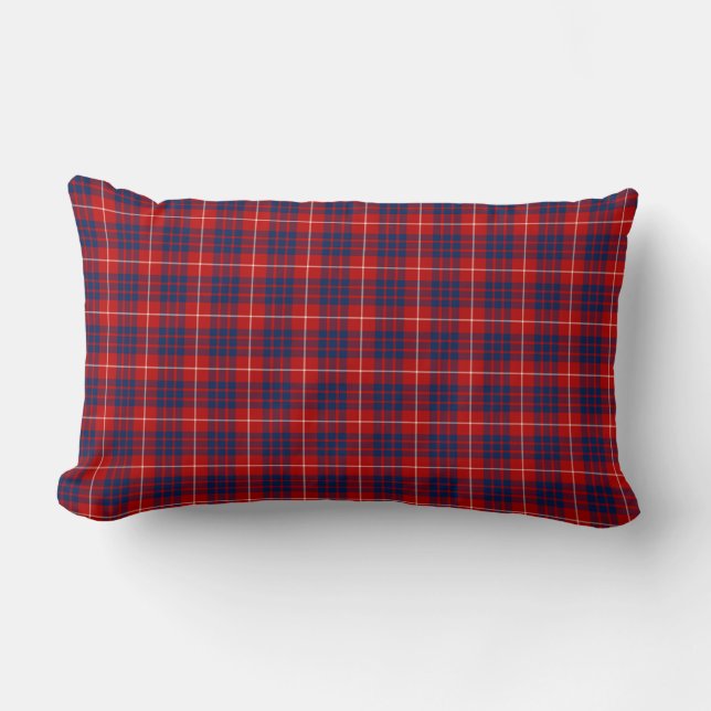 Hamilton Family Tartan Red and Royal Blue Plaid Lumbar Cushion (Front)