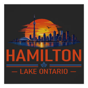 Hamilton Lake Ontario Sunset Skyline Art Poster