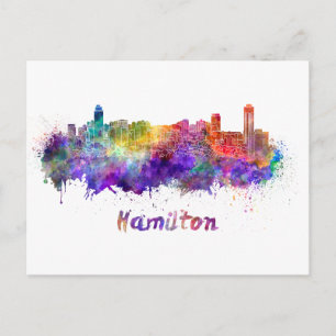 Hamilton skyline in watercolor postcard