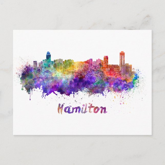 Hamilton skyline in watercolor postcard (Front)