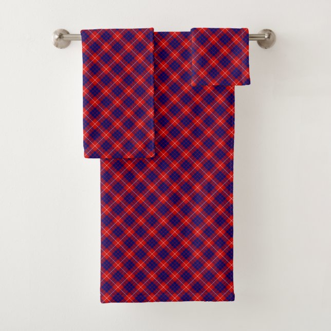 Hamilton tartan red blue purple plaid bath towel set (Insitu)