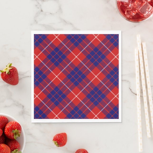 Hamilton tartan red blue purple plaid napkin (Insitu)