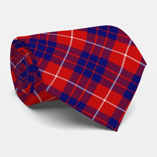 Hamilton tartan red blue purple plaid tie (Rolled)