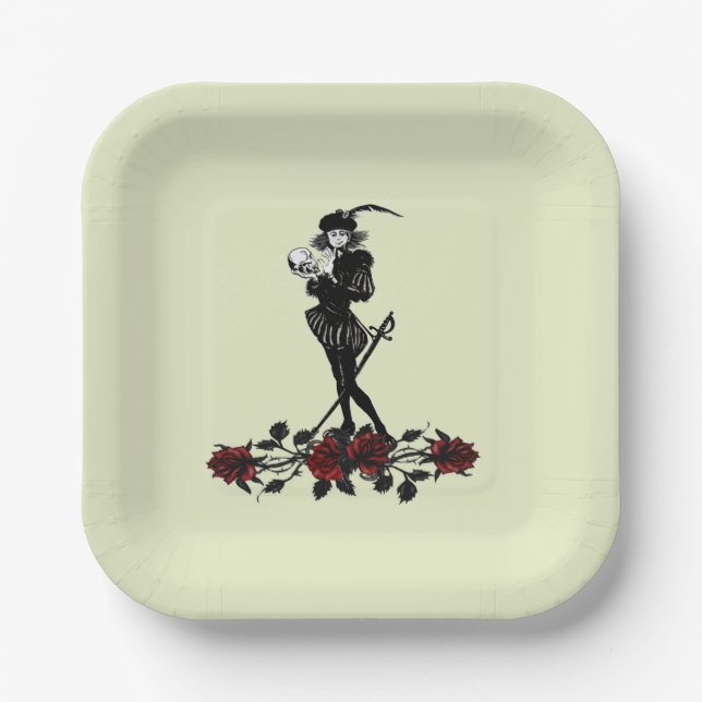 Hamlet The Bard Green Paper Plate (Front)