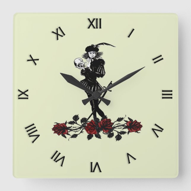 Hamlet The Bard Green Square Wall Clock (Front)
