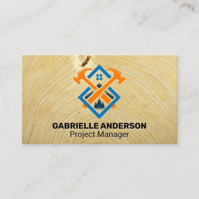 Hammer and Home Logo | Wood Grain Business Card (Front)