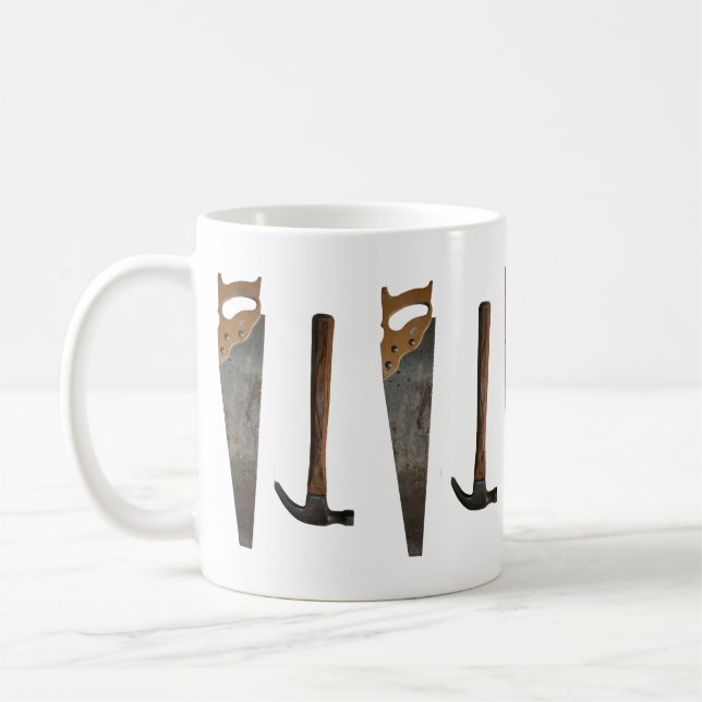 Hammer and Saw Images Printed around Mug (Left)