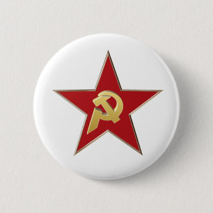 Hammer and sickle into the red star 6 cm round badge