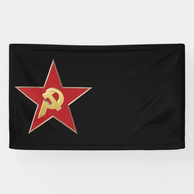 Hammer and sickle into the red star banner (Horizontal)