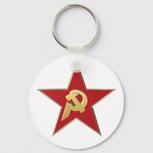 Hammer and sickle into the red star key ring