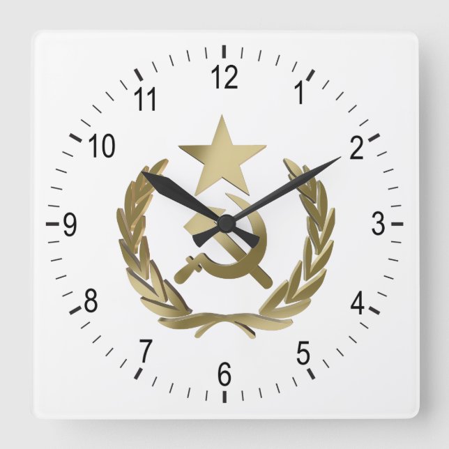 Hammer and sickle square wall clock (Front)
