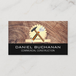 Hammer and Wrench Buzz Saw / Wood Grain Business Card