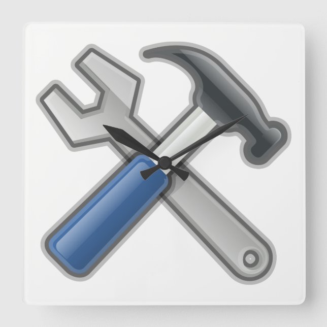 Hammer and Wrench Square Wall Clock (Front)