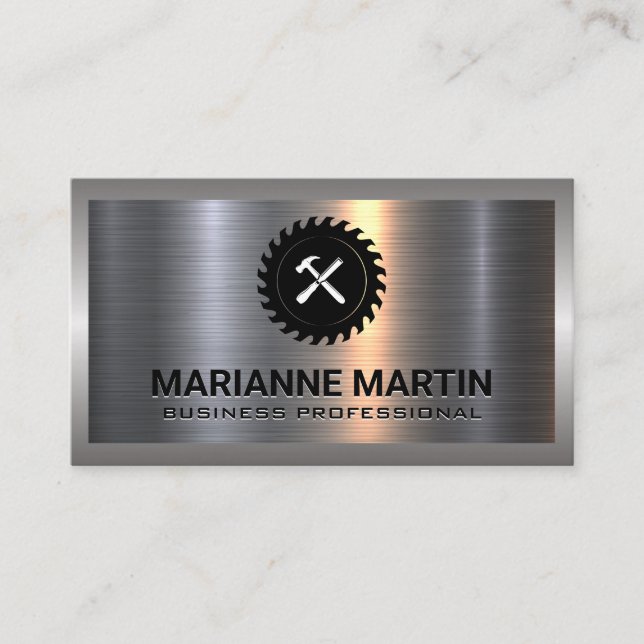 Hammer Chisel | Saw | Metallic Brushed Business Card (Front)