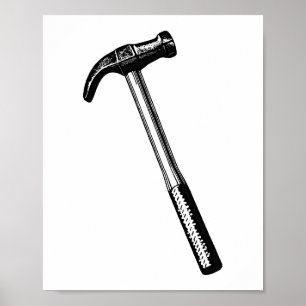 Hammer Drawing, vintage tool illustration. Poster