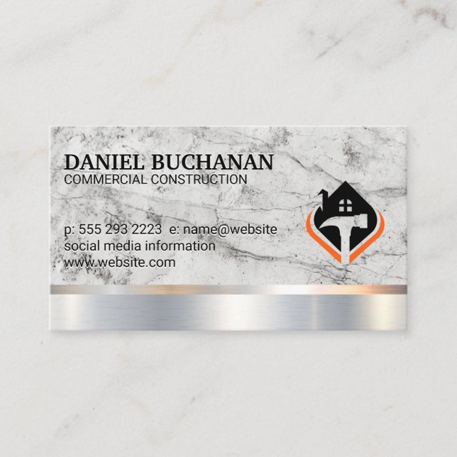 Hammer House Logo | Marble Metal Business Card (Front)