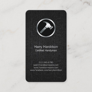 Hammer Icon Black Grunge Handyman Business Card