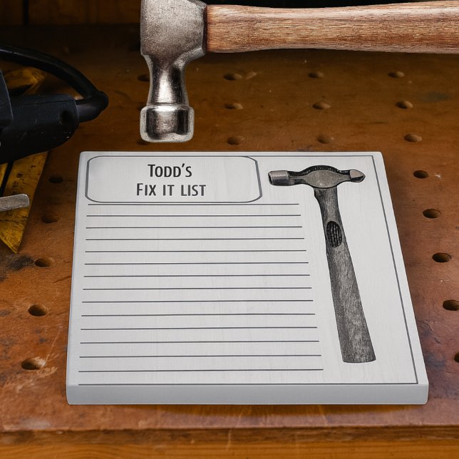 Hammer It Out Fix It Chore List Monogram Notepad (Personalized fix-it list notepad with hammer graphic, perfect for tasks, projects, and handy reminde)