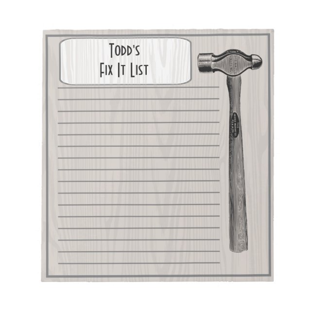 Hammer It Out Fix It Handy Man Chore List Monogram Notepad (Front)