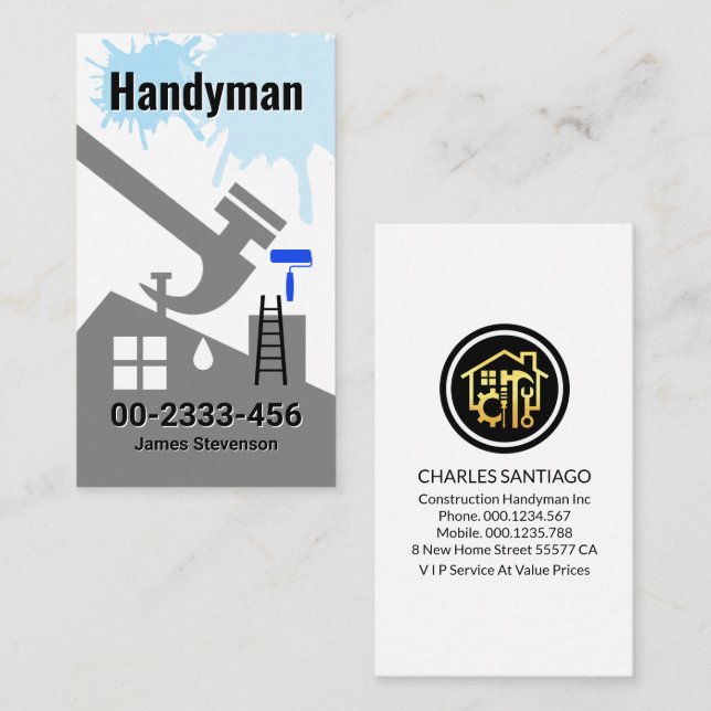 Hammer Roof Building Repairs Business Card (Front/Back)