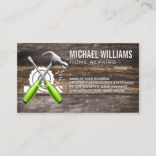 Hammer Screw   Saw   Wooden Boards Business Card