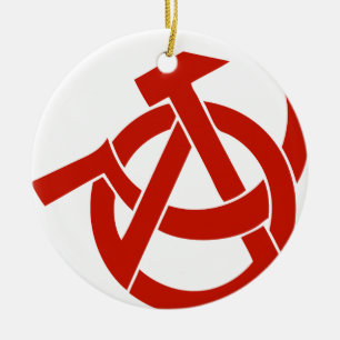 HAMMER  SICKLE ANARCHY LOGO CERAMIC TREE DECORATION