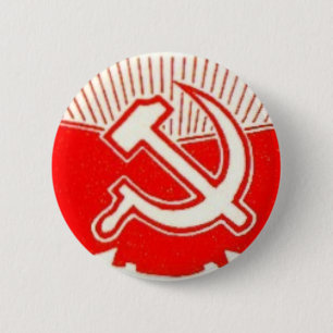 Hammer, Sickle, and Red Flags 6 Cm Round Badge
