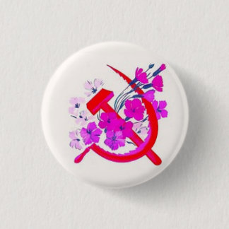 Hammer & Sickle pink w/ flowers 3 Cm Round Badge