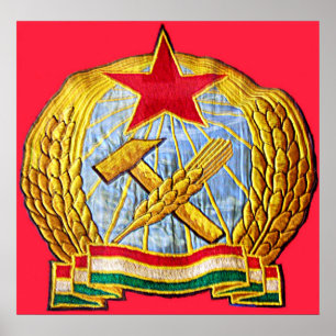 Hammer, Sickle, Soviet Star and Hungary Flag Poster