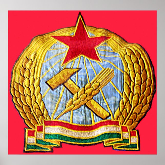 Hammer, Sickle, Soviet Star and Hungary Flag Poster (Front)