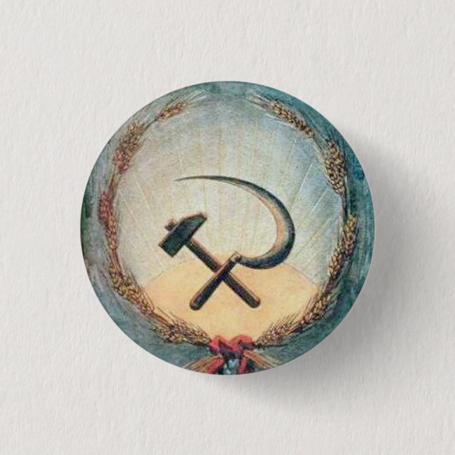 Hammer & Sickle Wheat Small, 1¼ Inch Round Button (Front)