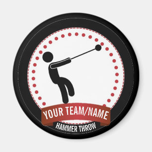 Hammer throw black white red name magnet