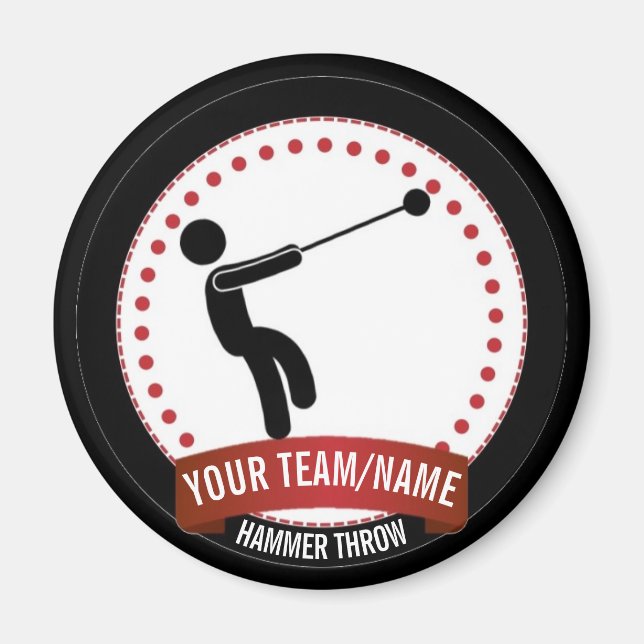 Hammer throw black white red name magnet (Front)