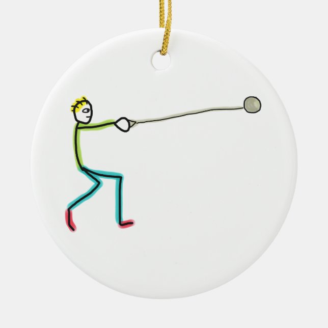 Hammer Throw Stickman Ceramic Tree Decoration (Front)