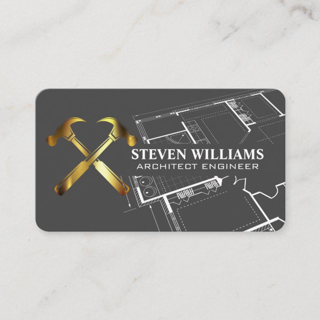 Hammer Tools | Blueprints | General Contractor Business Card (Front)
