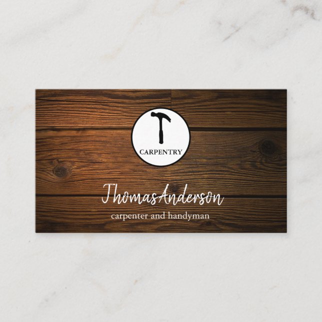 Hammer Wooden Carpenter Construction Business Card (Front)