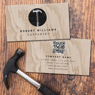 Hammer Wooden Carpenter Construction QR Code  Business Card