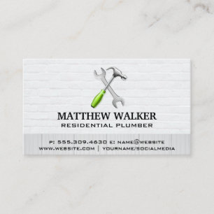 Hammer Wrench Brick wall Wood Business Card