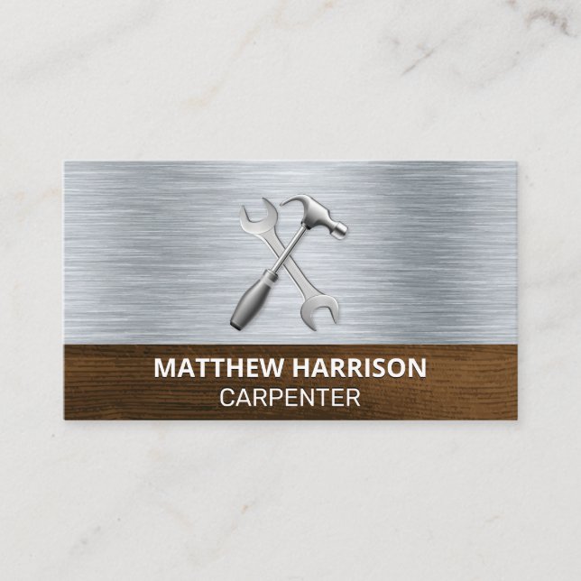 Hammer Wrench Icon | Metal Wood  Business Card (Front)